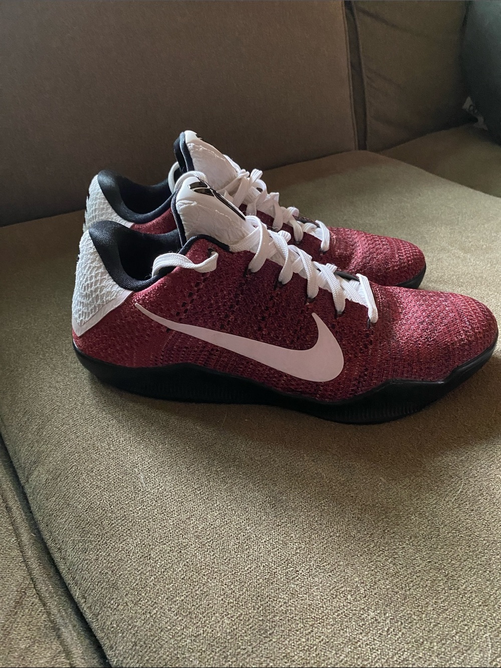 Nike Red and White Flyknit Low-Top Athletic Shoes